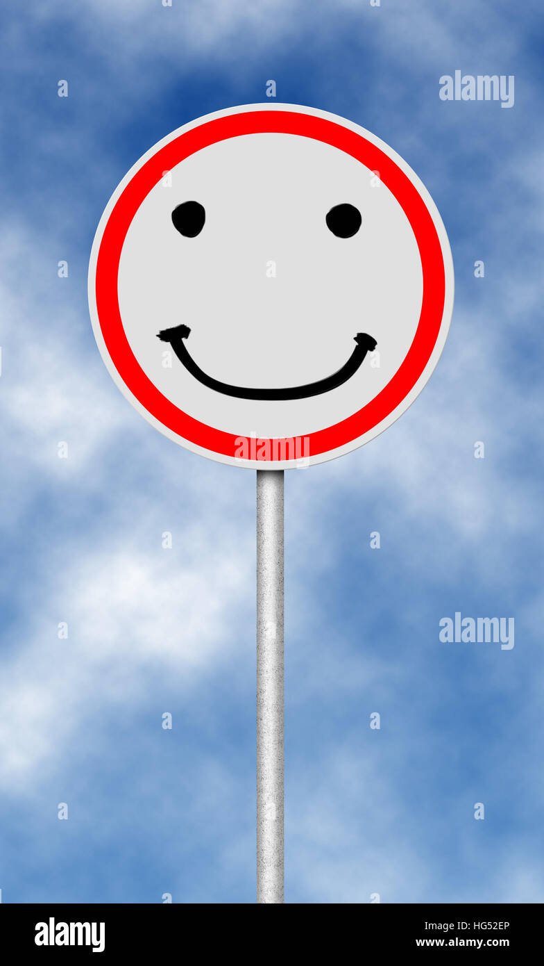 Traffic and street sign with smilie face Stock Photo