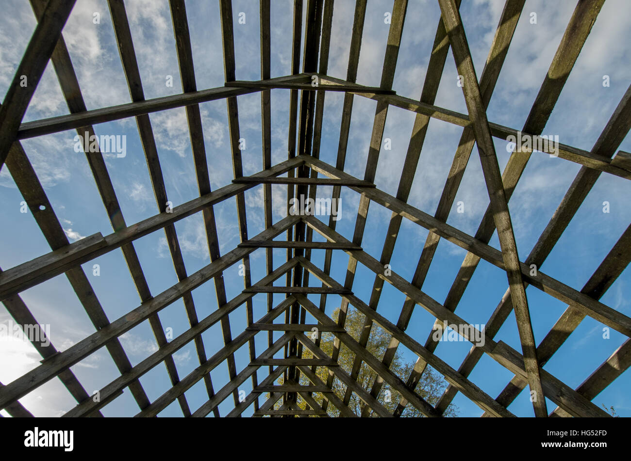 Wooden rafters on top of old house Stock Photo