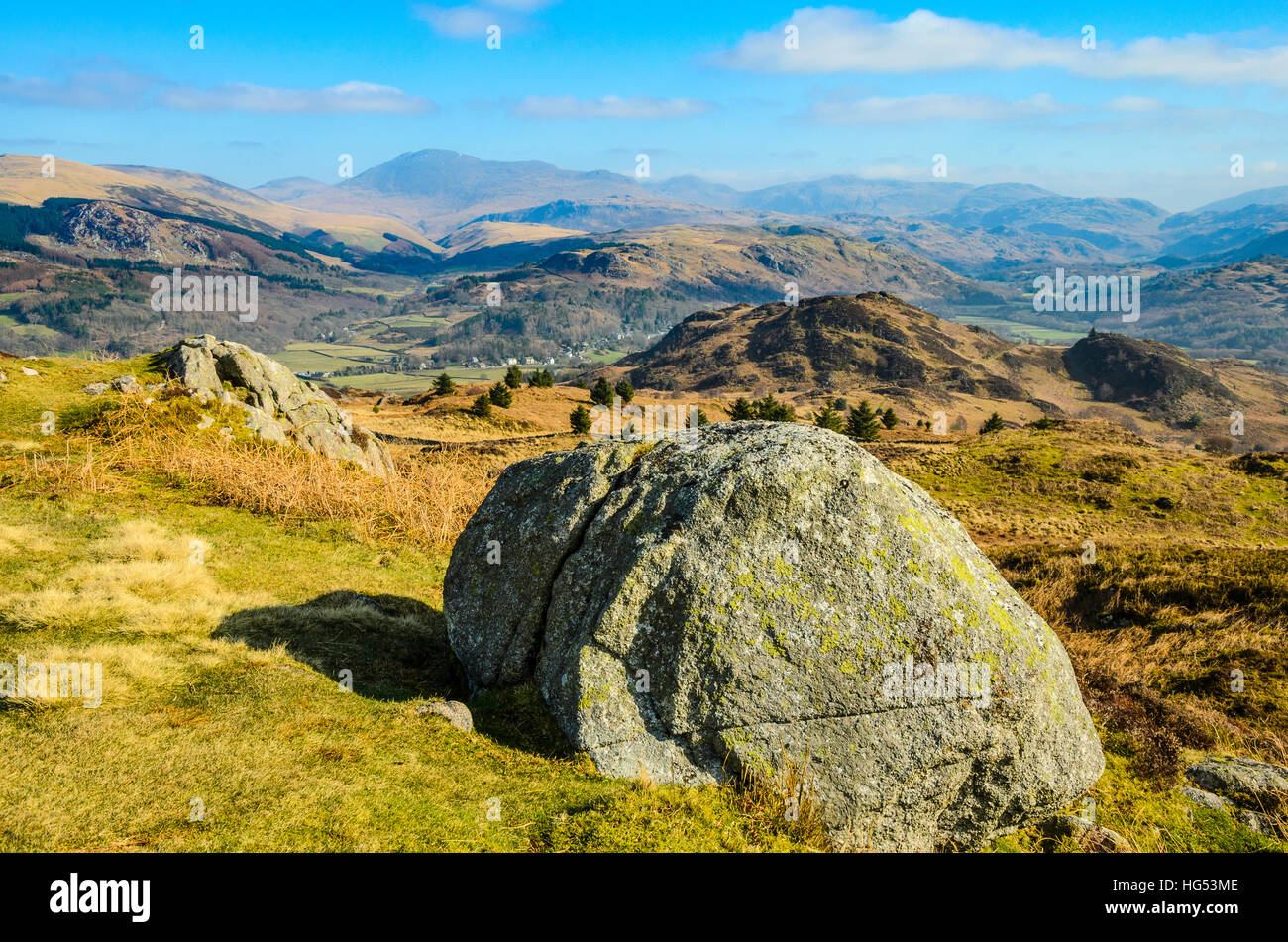 Muncaster Fell looking over Eskdale towards Scafell Stock Photo