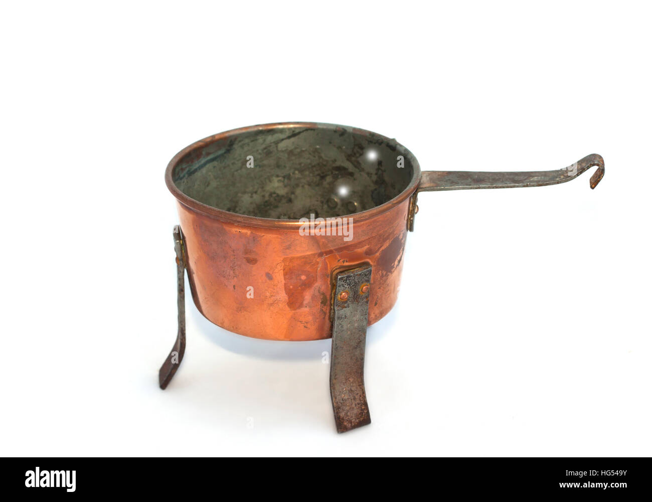 Old copper pot on a white background Stock Photo