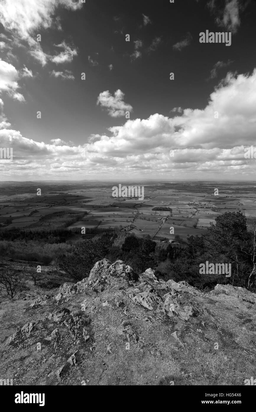 View over the Shropshire plains from the Wrekin Hill ancient hill fort, Shropshire County, England, UK Stock Photo