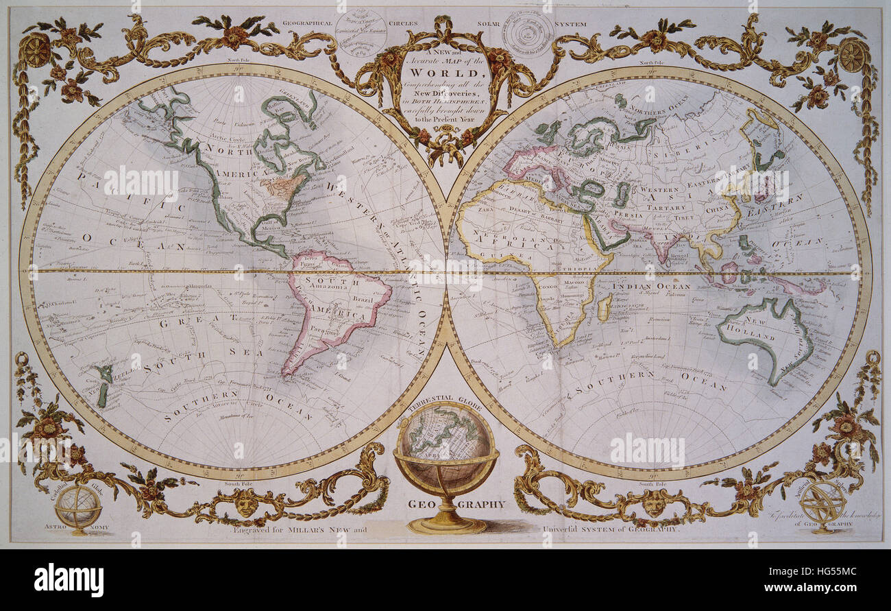 Map of the world 1770 Stock Photo
