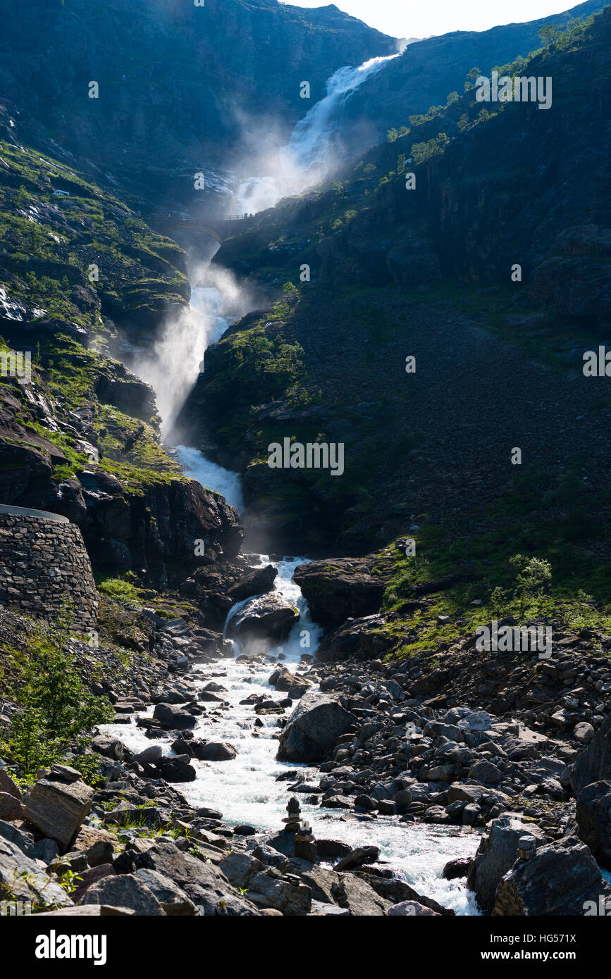 Waterfall thundering down at Trollstigen near Andalsnes, Norway, Scandinavia, Europe. Stock Photo