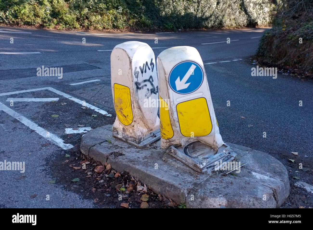 Damaged road sign in Cornwall Stock Photo