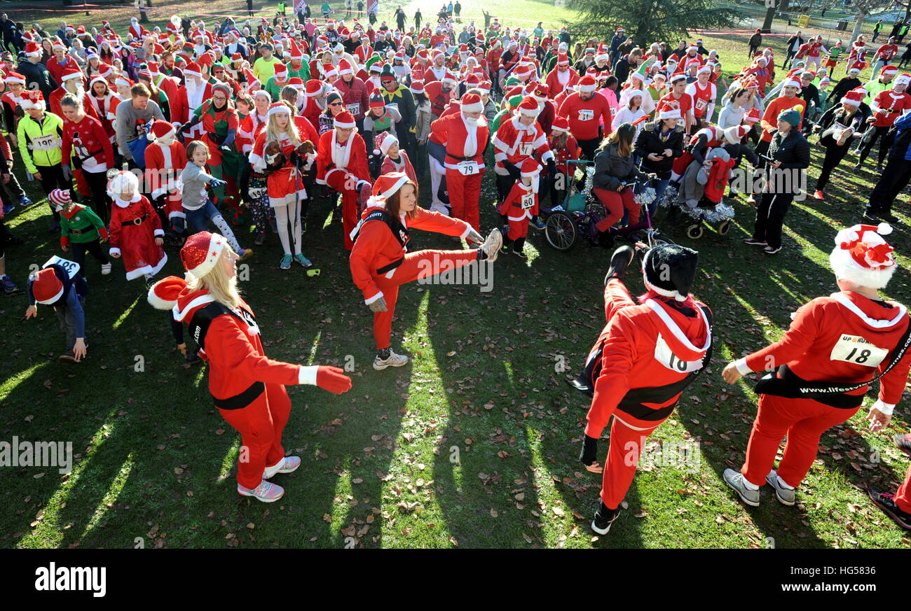 5th Annual Santa Fun Run held at Pittville Park in Cheltenham, England ...
