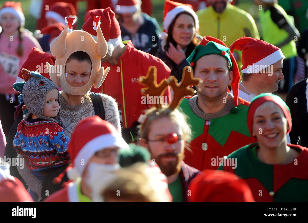 5th Annual Santa Fun Run held at Pittville Park in Cheltenham, England ...