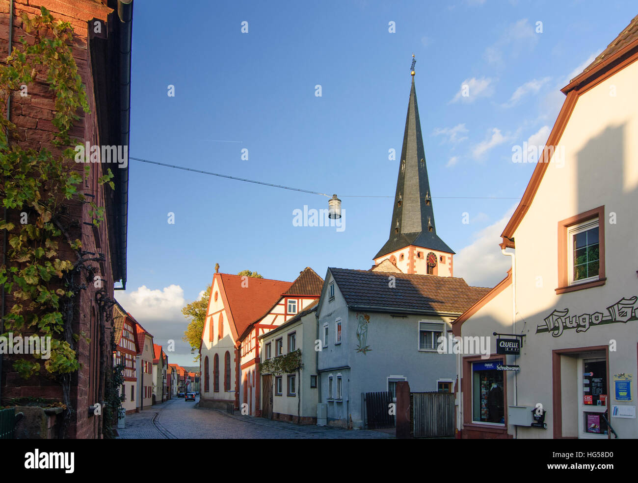 Bürgstadt: Wineries and parish church, Unterfranken, Lower Franconia, Bayern, Bavaria, Germany Stock Photo