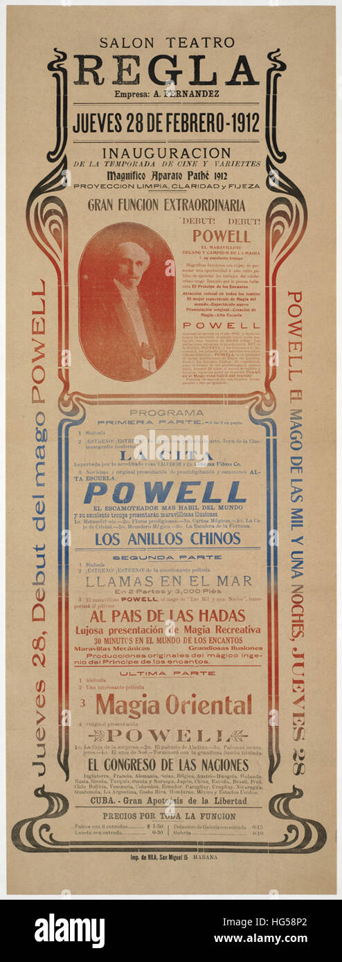 Salon Teatro Regla   Jueves 28, debut del mago Powell. Powell el mago de las mil y una noches, Jueves 28 Stock Photo