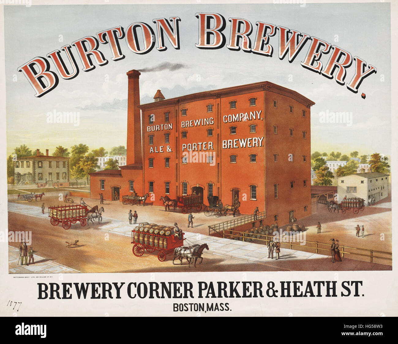 Boston Brewery Posters -  Burton Brewery, Brewery Corner Parker & Heath St., Boston, Mass. Stock Photo