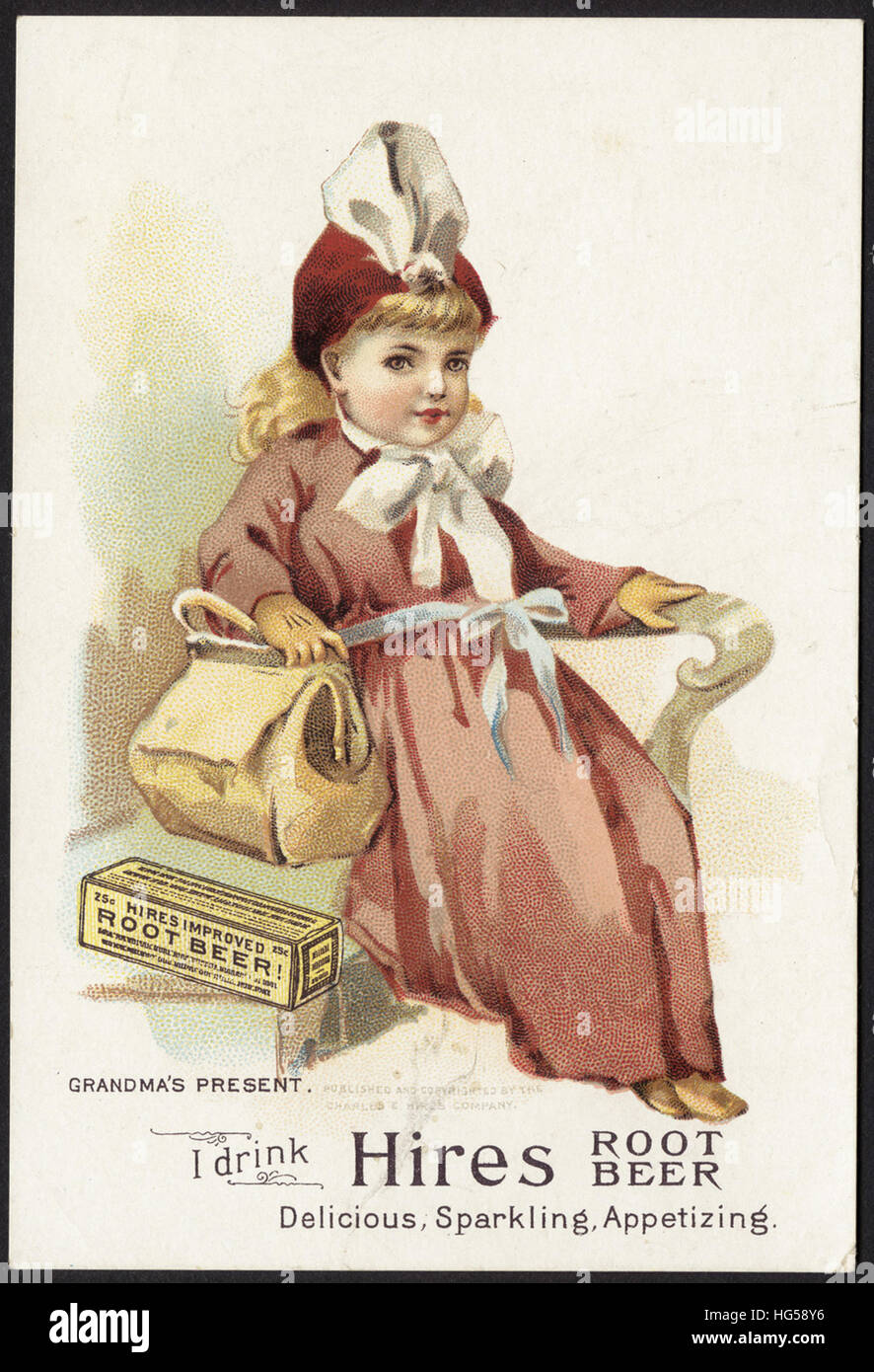 Beverage Trade Cards -  I drink Hires root beer, delicious, sparkling, appetizing. Stock Photo