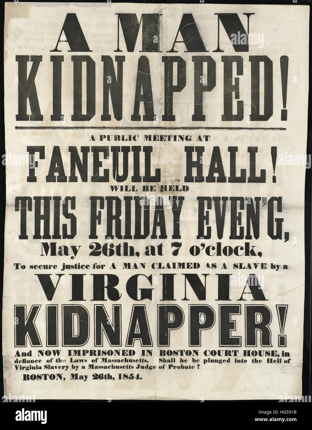 Anti-Slavery Broadsides - Circa 1850 -  A man kidnapped! Stock Photo