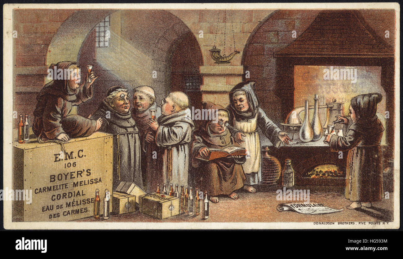 Beverage Trade Cards -  E. M. C. 106 Boyer's Carmelite Melissa Cordial Stock Photo