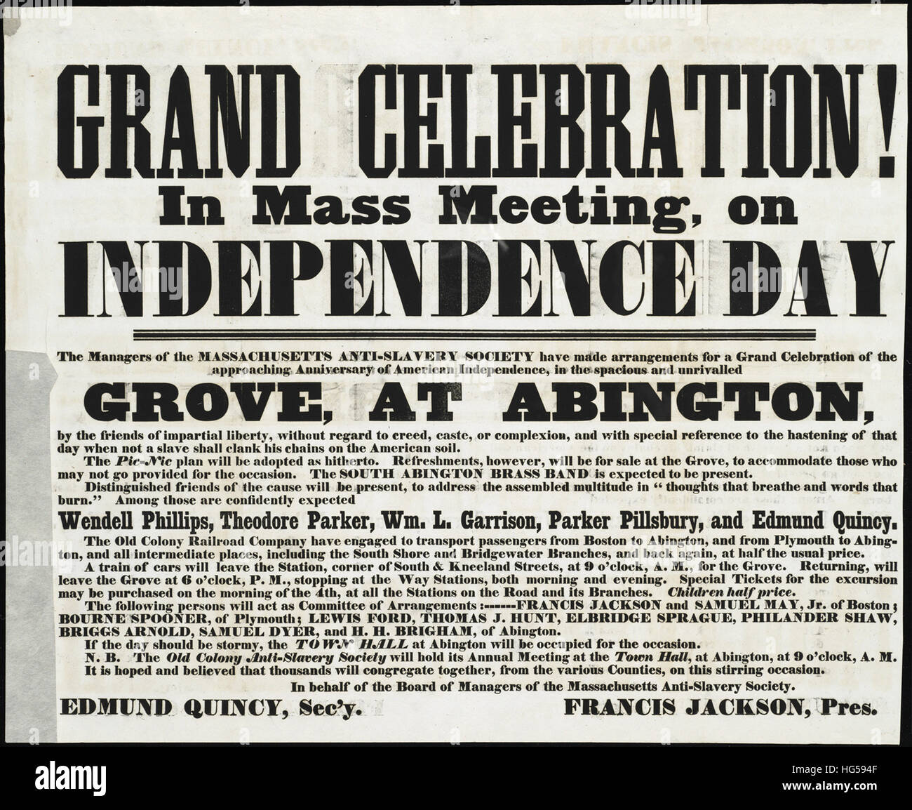 Anti-Slavery Broadsides - Circa 1850 -  Grand celebration! Stock Photo