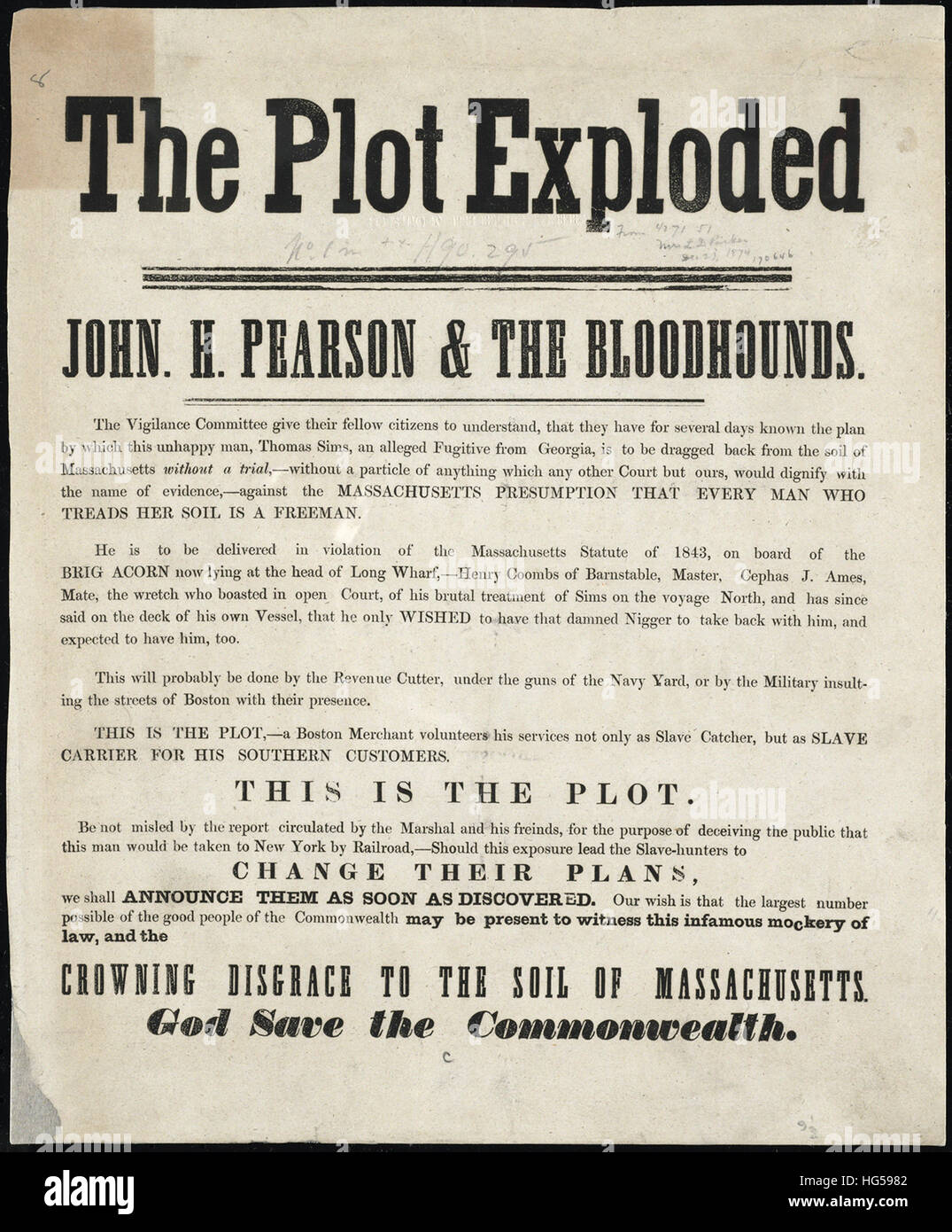Anti-Slavery Broadsides - Circa 1850 -  The plot exploded! Stock Photo