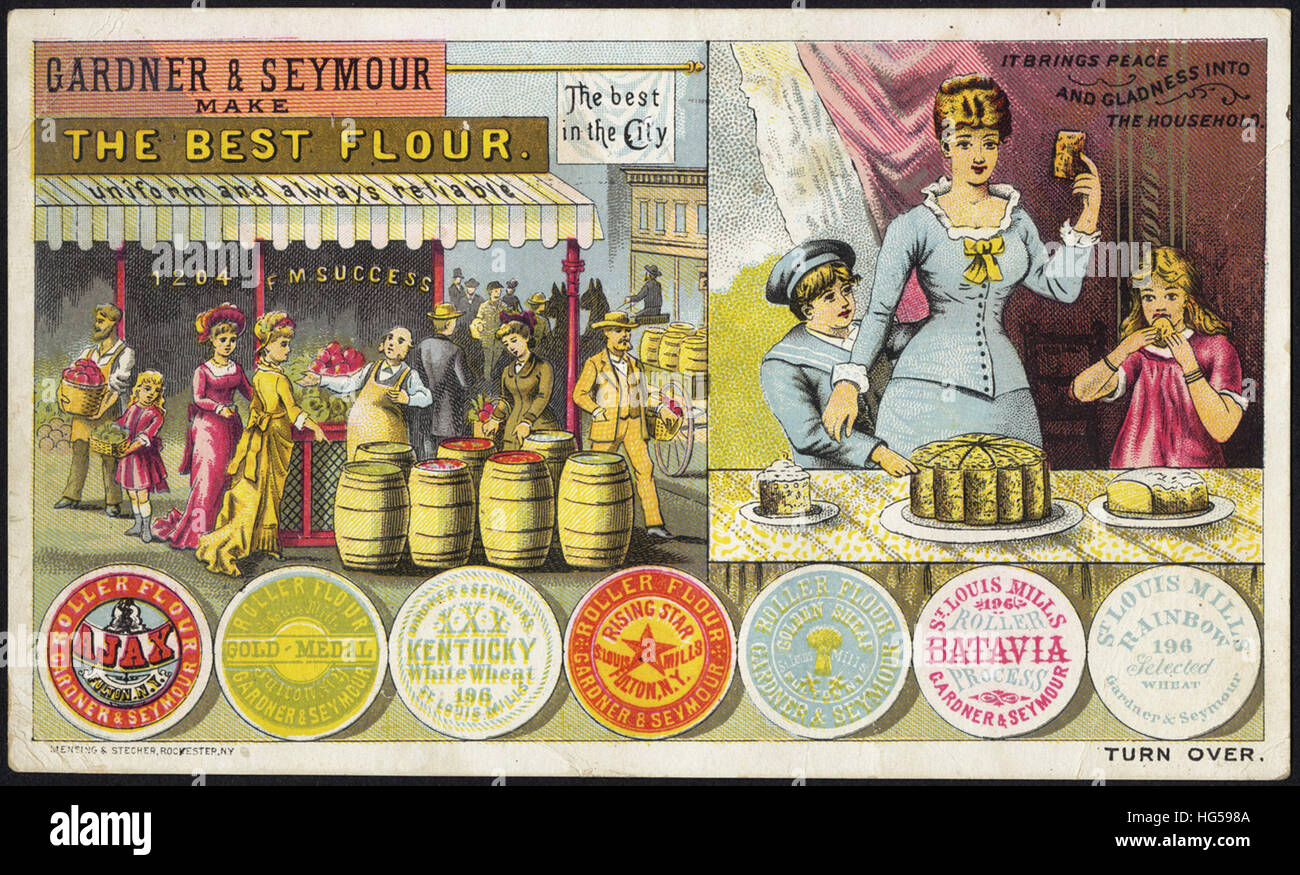 Baking Trade Card -  Gardner & Seymour make the best flour. Uniform and always reliable. The best in the city. Stock Photo