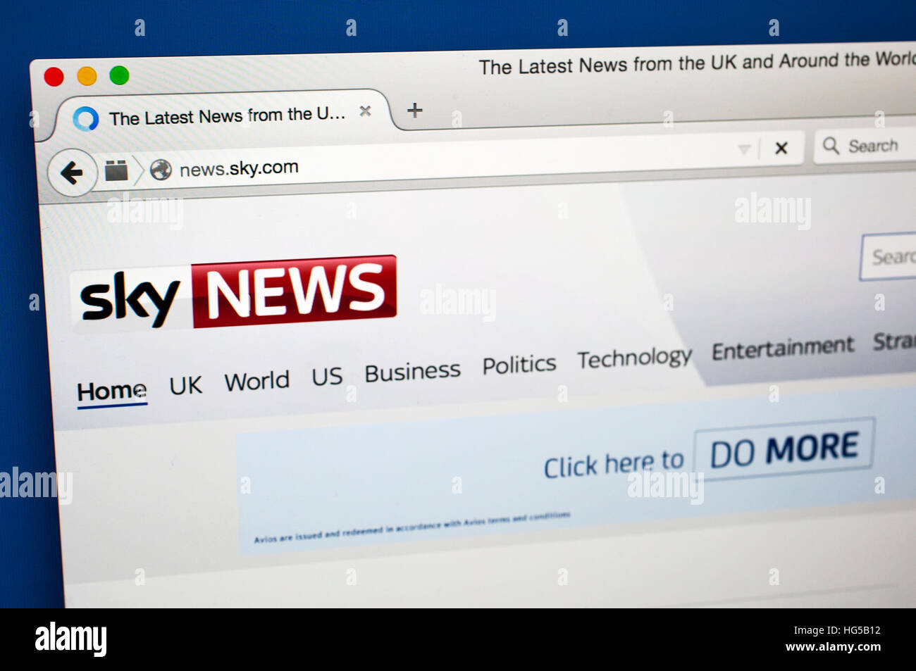 LONDON, UK - OCTOBER 20TH 2015: The homepage of the Sky News website, on 20th October 2015. Stock Photo