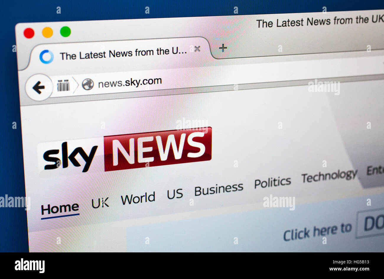 LONDON, UK - OCTOBER 20TH 2015: The homepage of the Sky News website, on 20th October 2015. Stock Photo