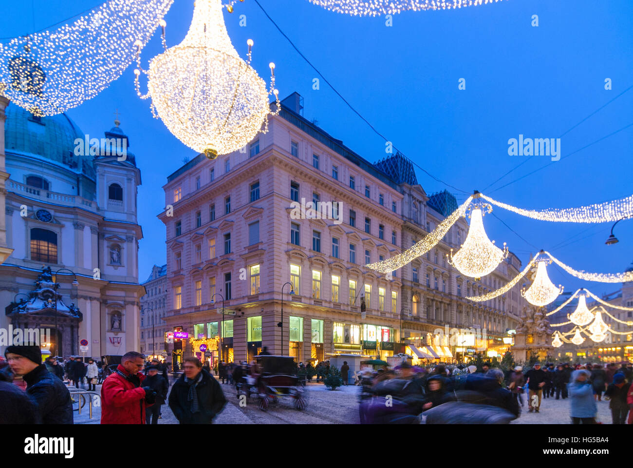 Wien, Vienna: street Graben, church Peterskirche at Advent, Christmas illumination, Christmas decoration, 01., Wien, Austria Stock Photo