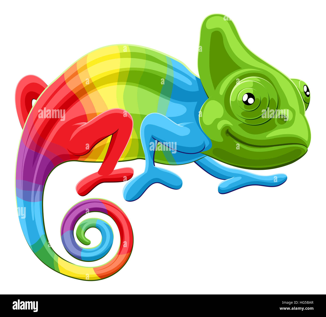 Cartoon rainbow colored multicoloured chameleon lizard character Stock Photo