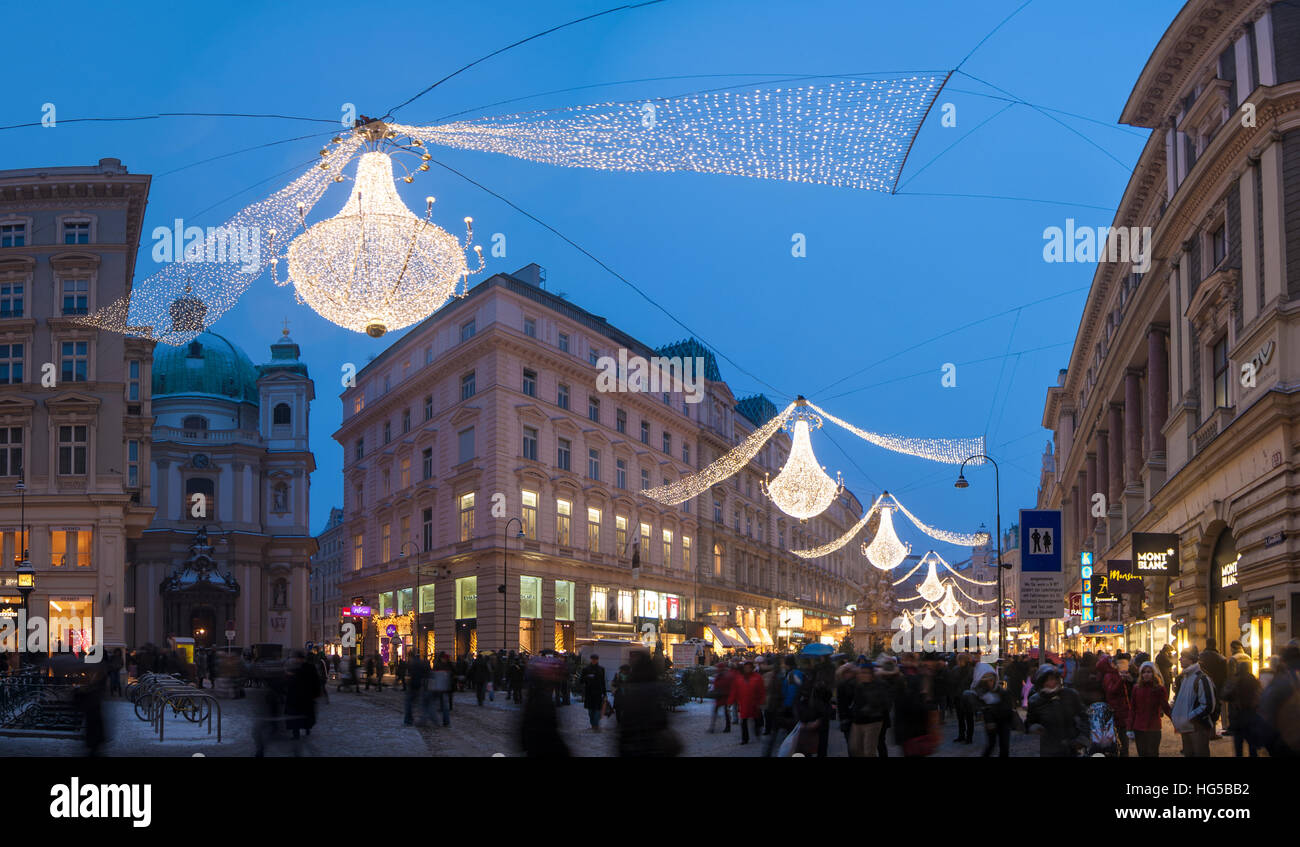 Wien, Vienna: street Graben, church Peterskirche at Advent, Christmas illumination, Christmas decoration, 01., Wien, Austria Stock Photo
