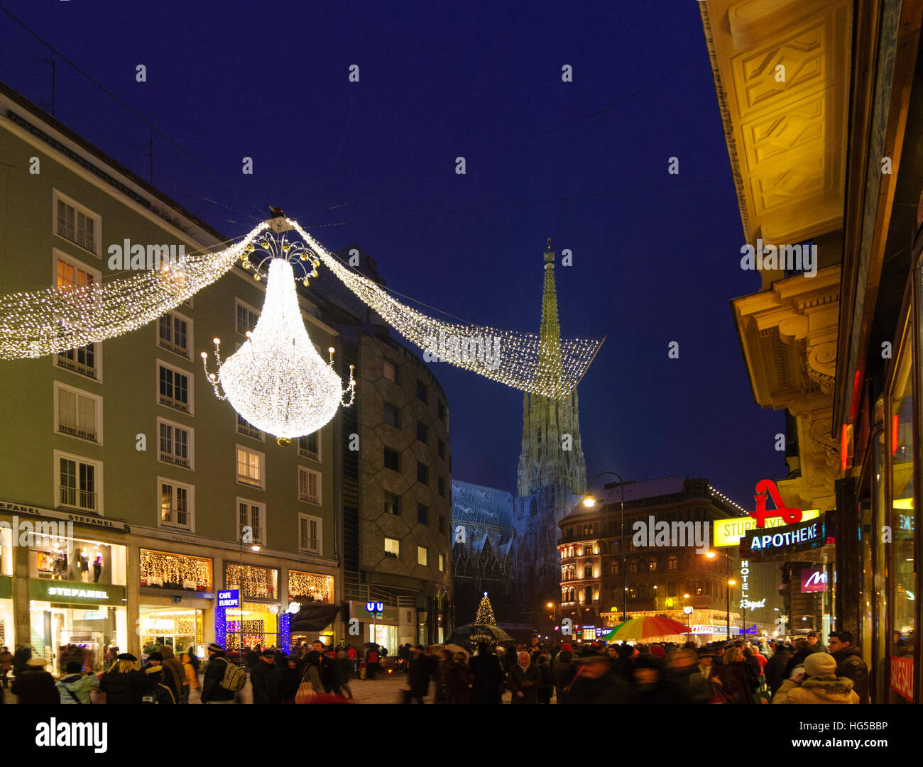 Wien, Vienna: Street Graben and St. Stephen's Cathedral at Advent, Christmas illumination, Christmas decoration, 01., Wien, Austria Stock Photo