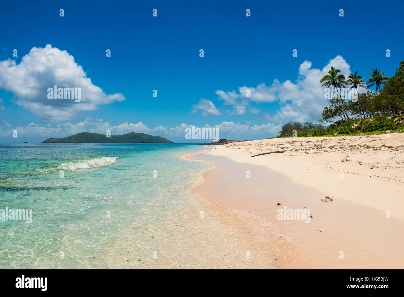 Beautiful white sand beach on Monuriki (Cast Away Island), Mamanuca Islands, Fiji, South Pacific Stock Photo