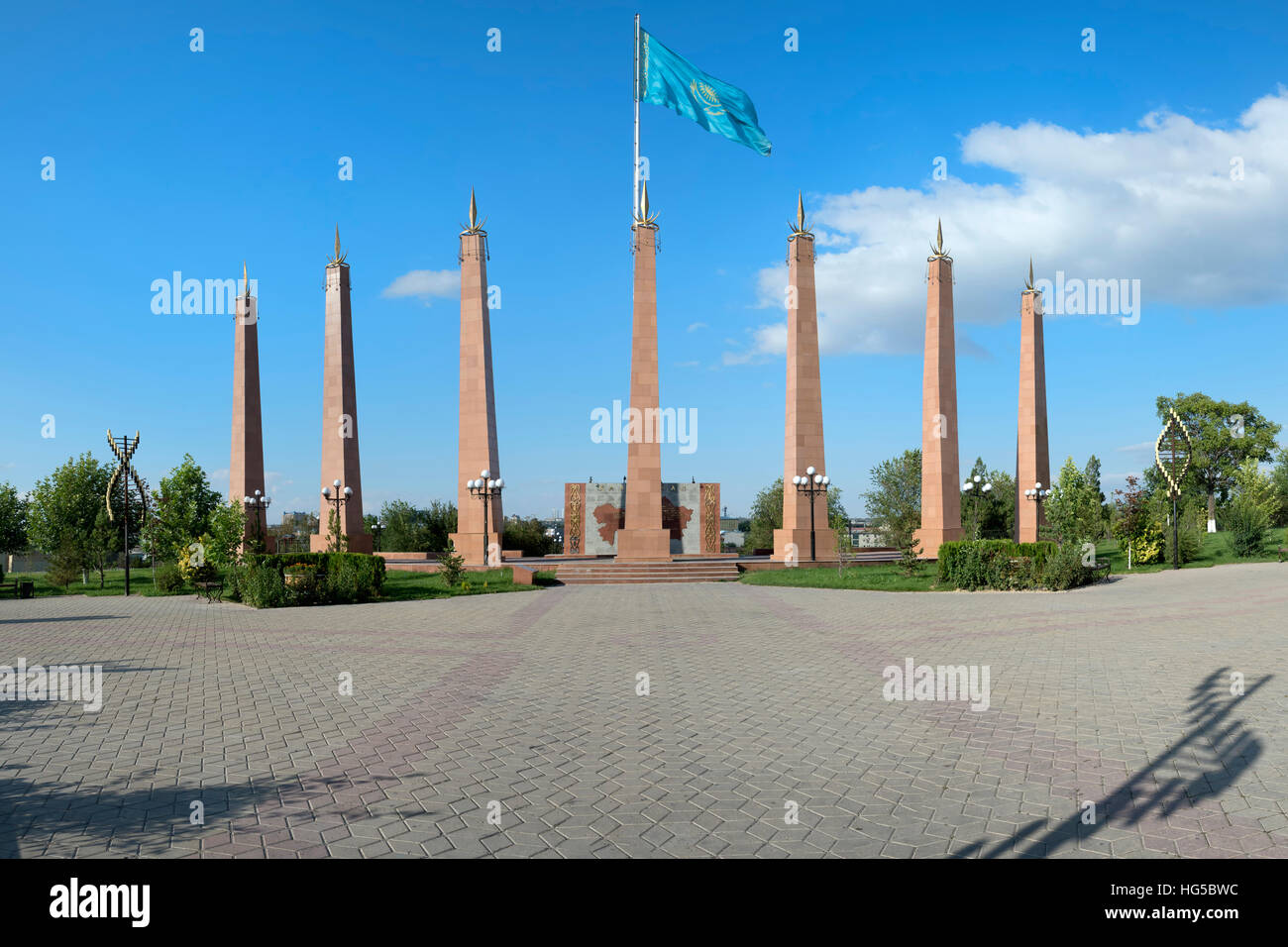 Granite obelisk, Independence Park, Shymkent, South Region, Kazakhstan, Central Asia, Asia Stock Photo