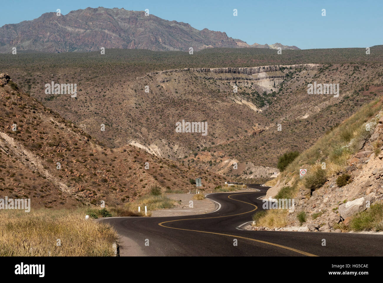 Desert road near Santa Rosalia, Baja California, Mexico, North America Stock Photo