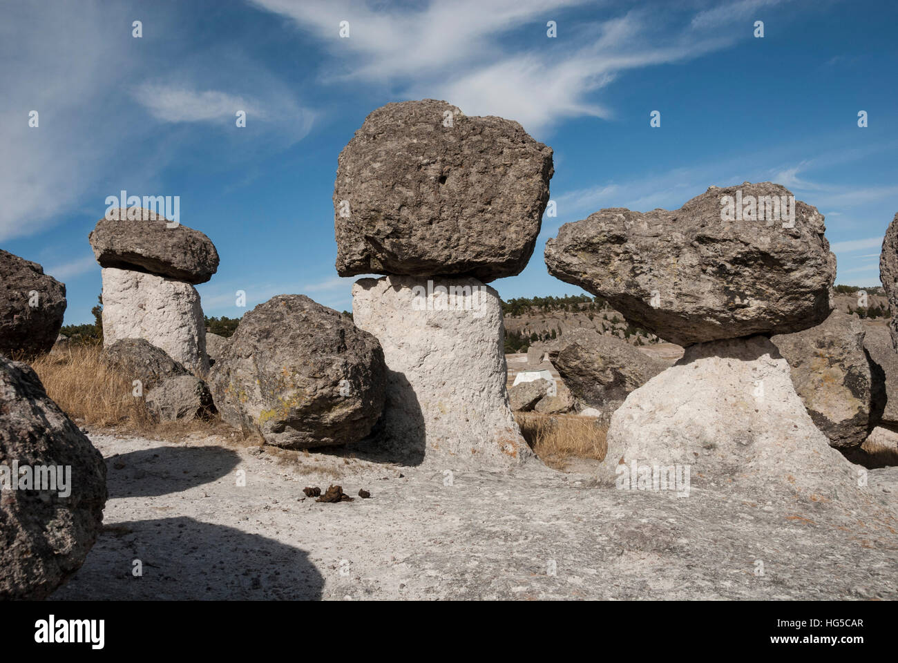 Valle de los Hongos (Mushroom Rocks) formed of volcanic ash, Creel, Chihuahua, Mexico, North America Stock Photo