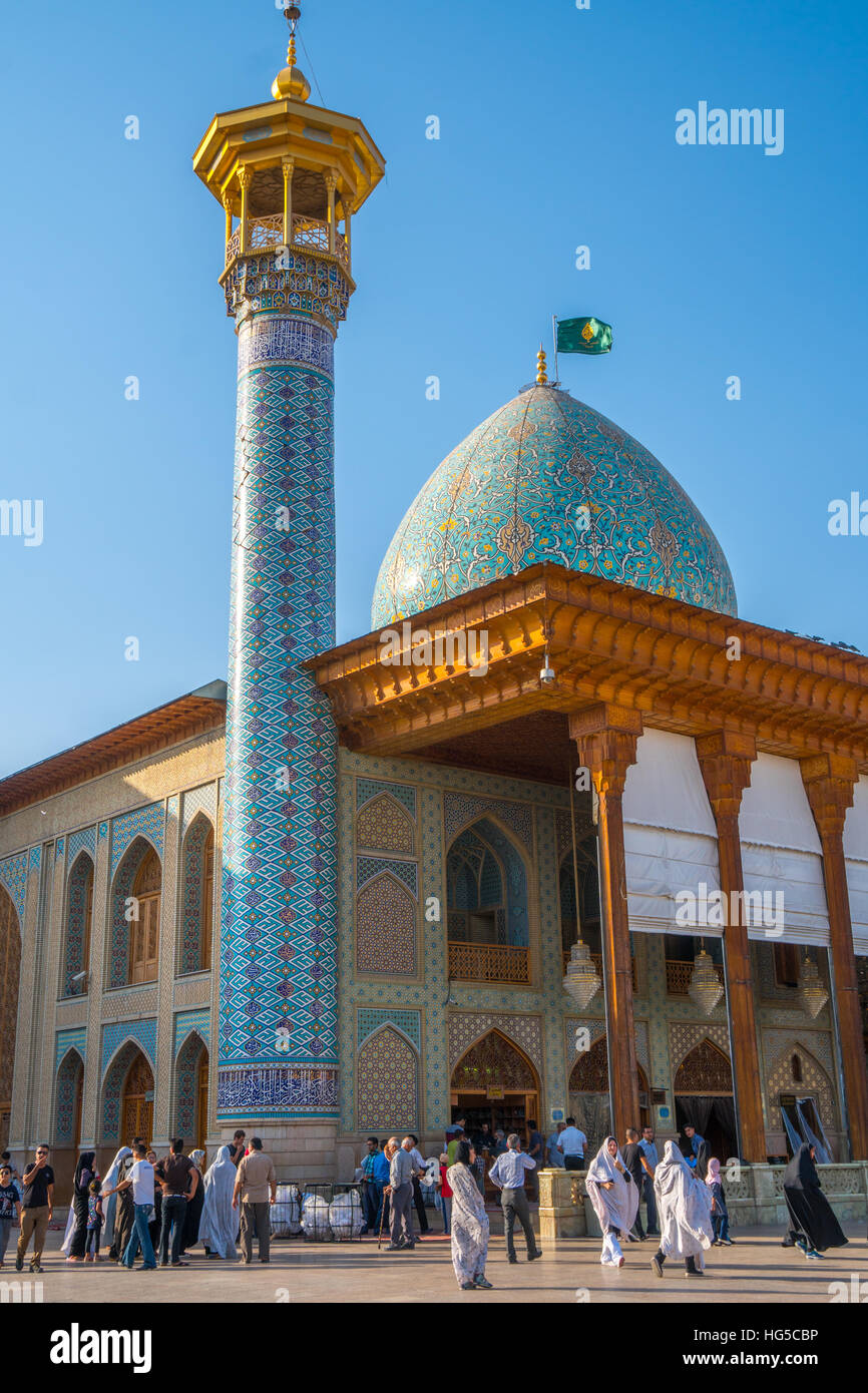 Internal courtyard, Aramgah-e Shah-e Cheragh (Mausoleum of the King of Light), Shiraz, Iran, Middle East Stock Photo