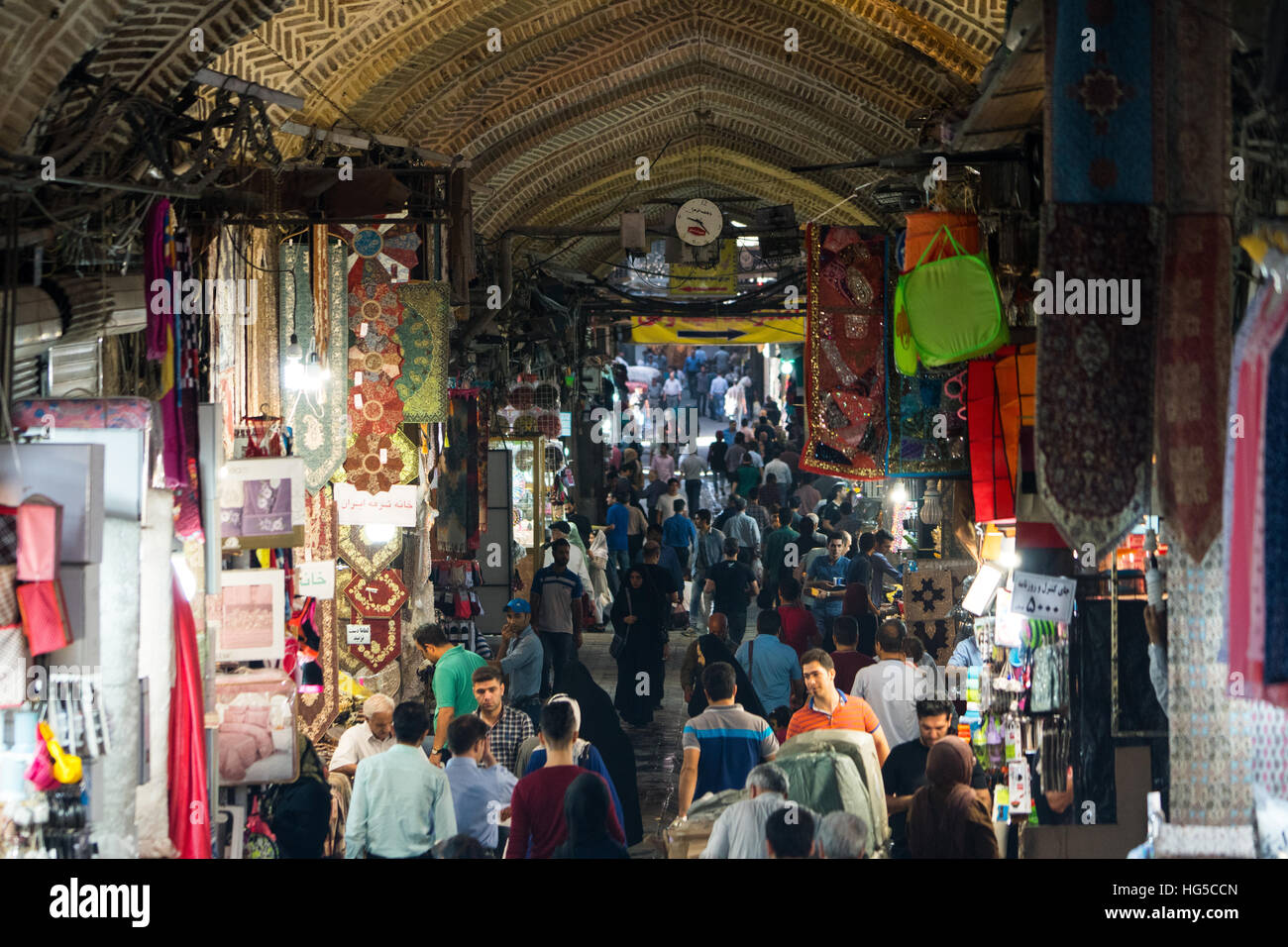 Crowds at entrance of main Tehran Bazaar, Tehran, Iran, Middle East Stock Photo