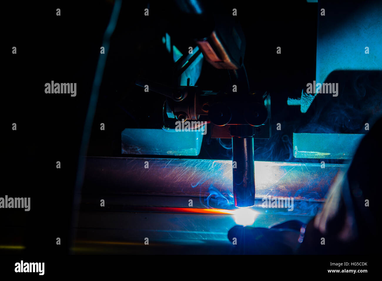 Welding robots movement in a car factory welding robot welding splashes brews argon Stock Photo