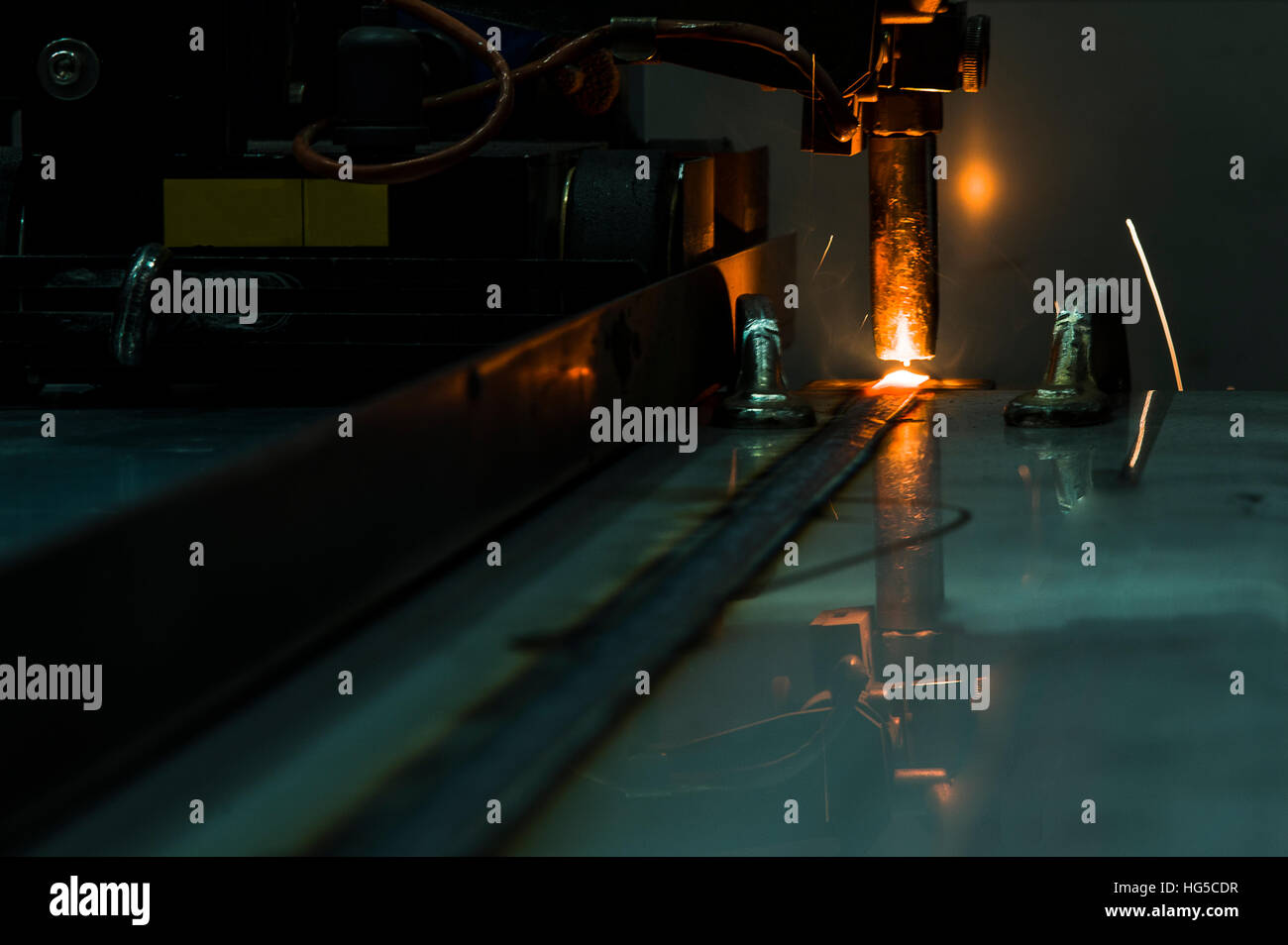 Welding robots movement in a car factory welding robot welding splashes brews argon Stock Photo