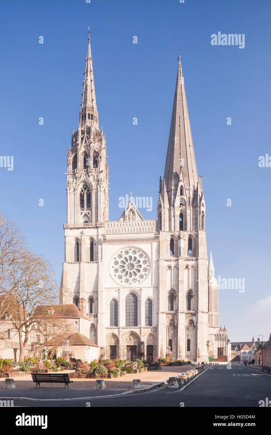 The gothic Chartres cathedral, UNESCO, Chartres, Eure et Loir, Centre, France Stock Photo