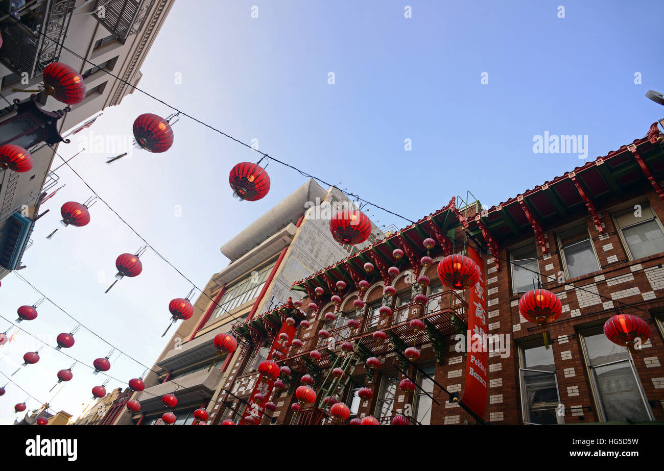 Streets of Chinatown in San Francisco, California. Stock Photo