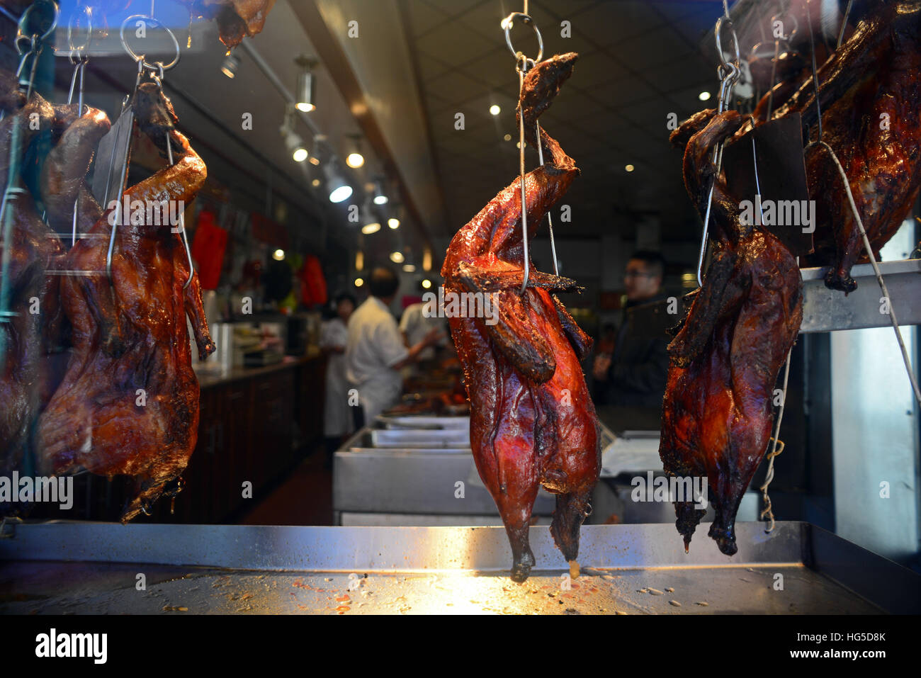 Restaurant display window in Chinatown, San Francisco. Stock Photo