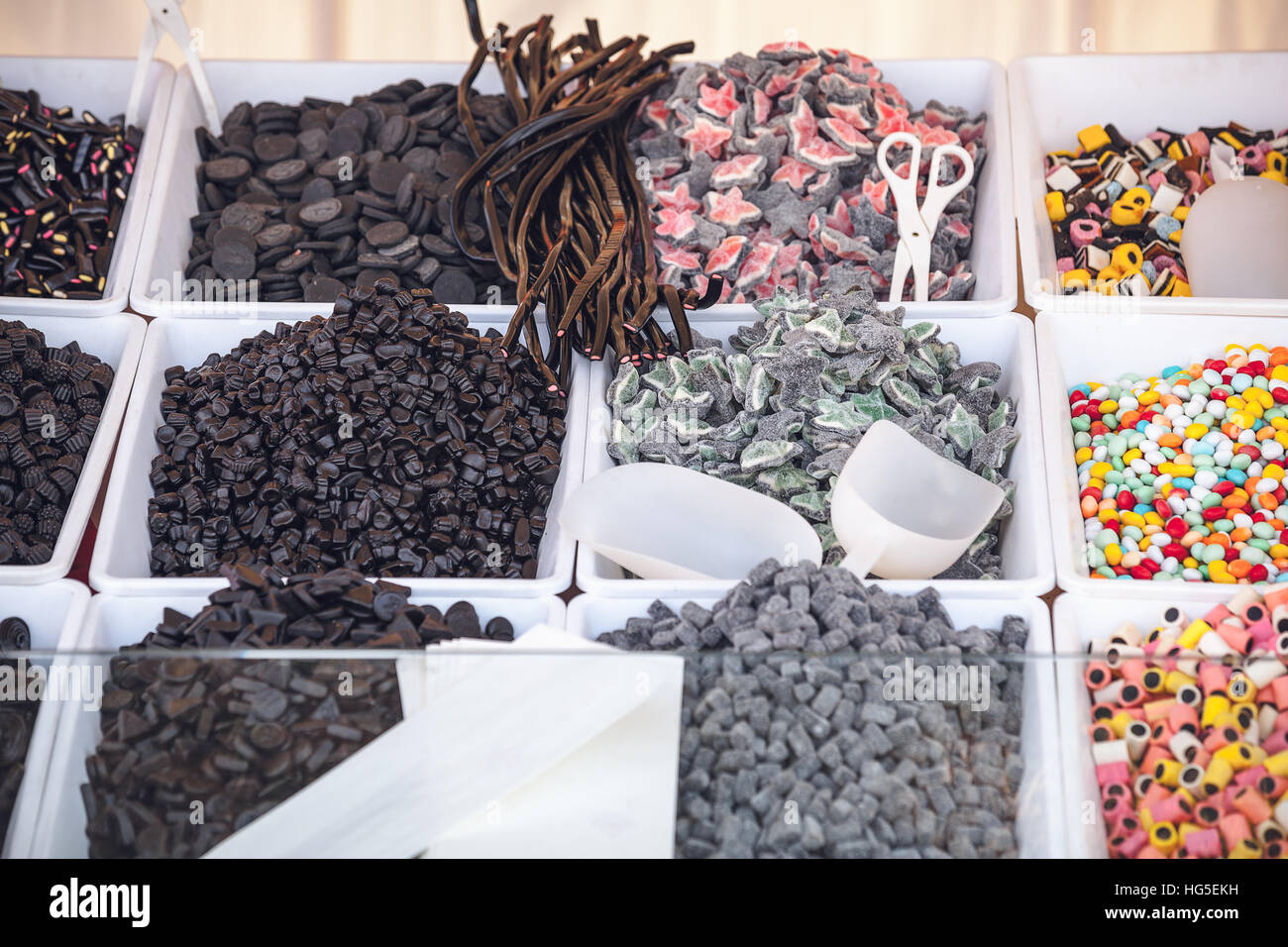 Italian assortment of sweets candy in white recipients Stock Photo Alamy