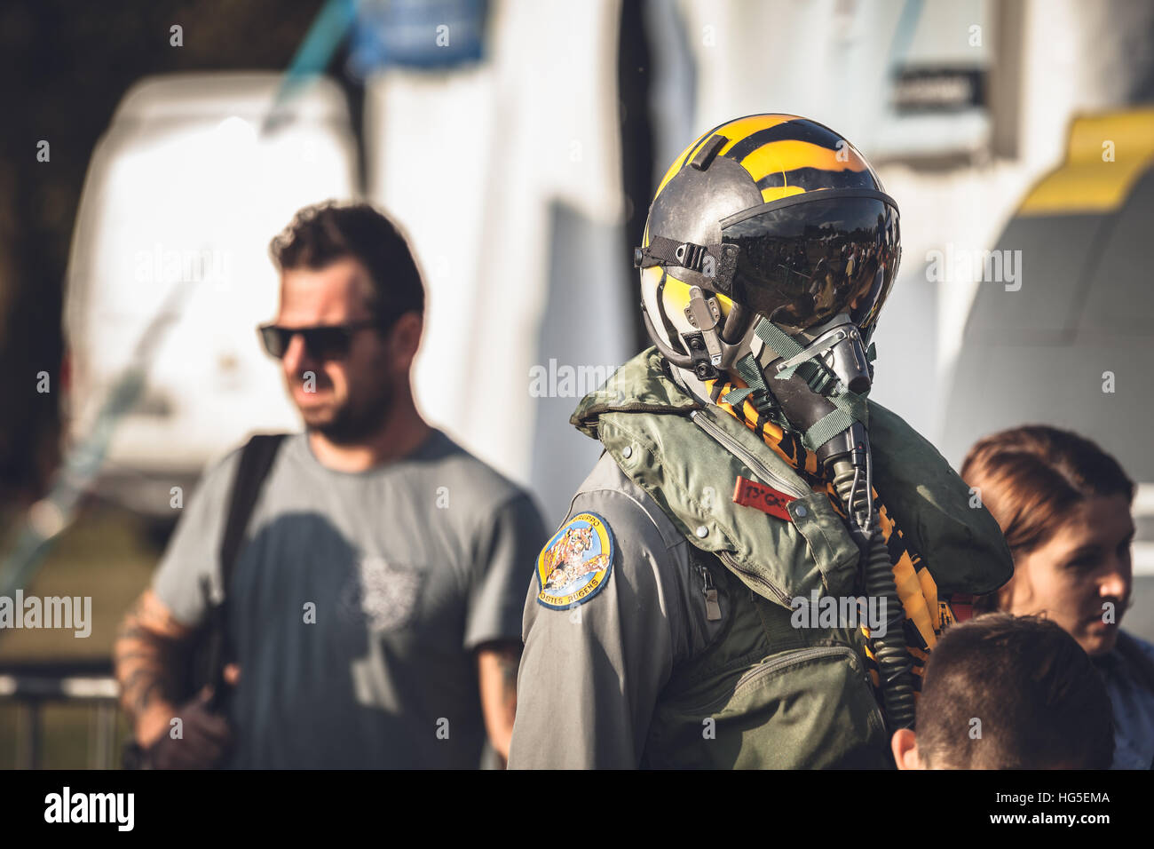 Italian military aviation complete costume for pilot with helmet with mask Stock Photo