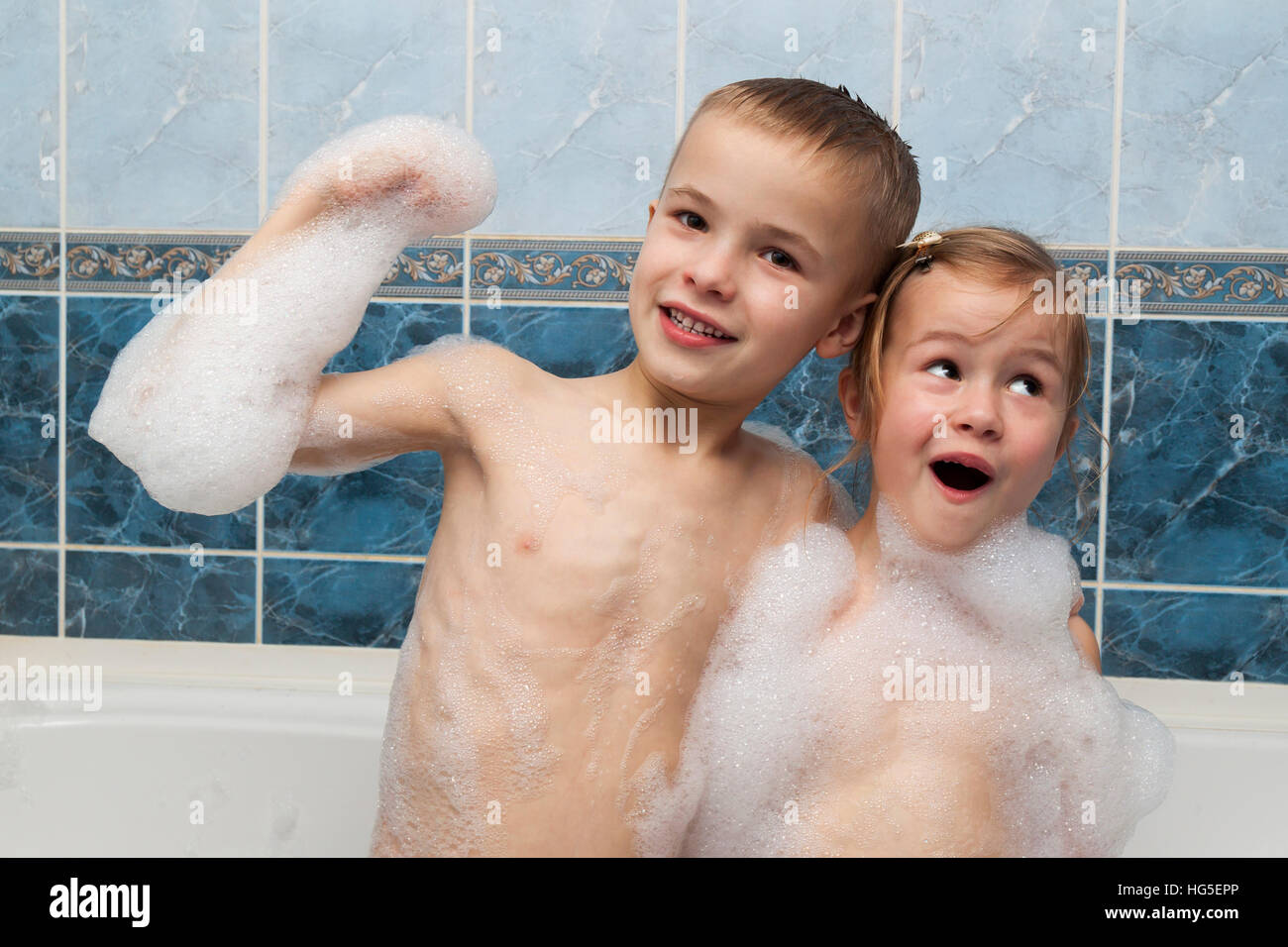 Brother And Sister Taking A Bubble Bath Little Boy And Girl