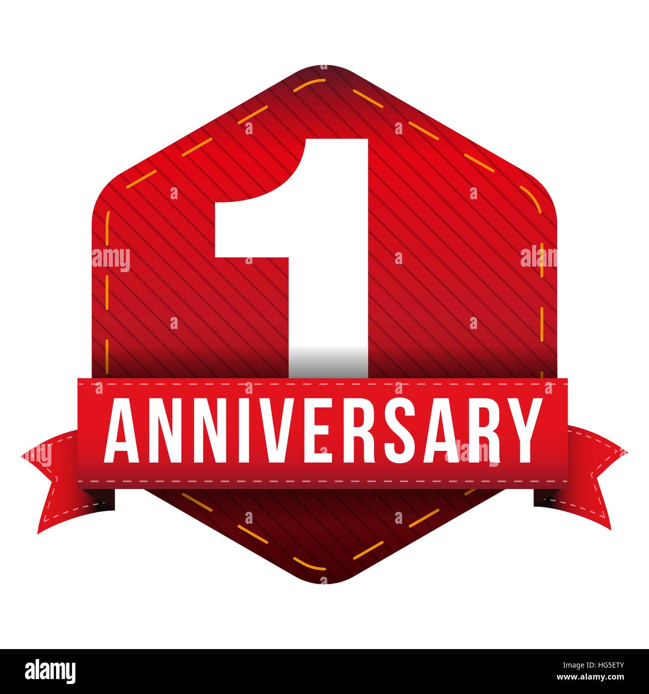 One year anniversary badge with red ribbon Stock Vector
