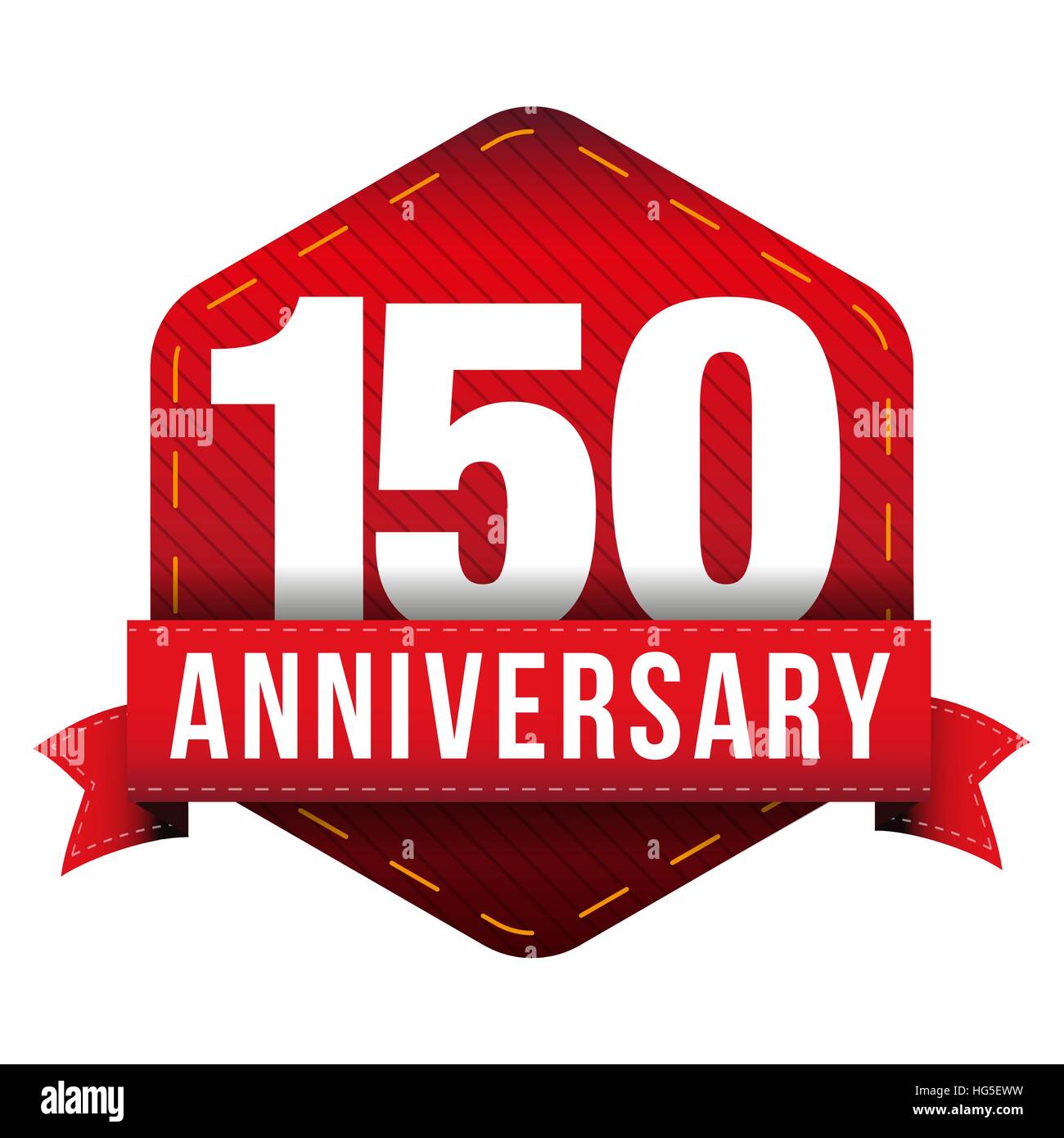 Hundred fifty year anniversary badge with red ribbon Stock Vector