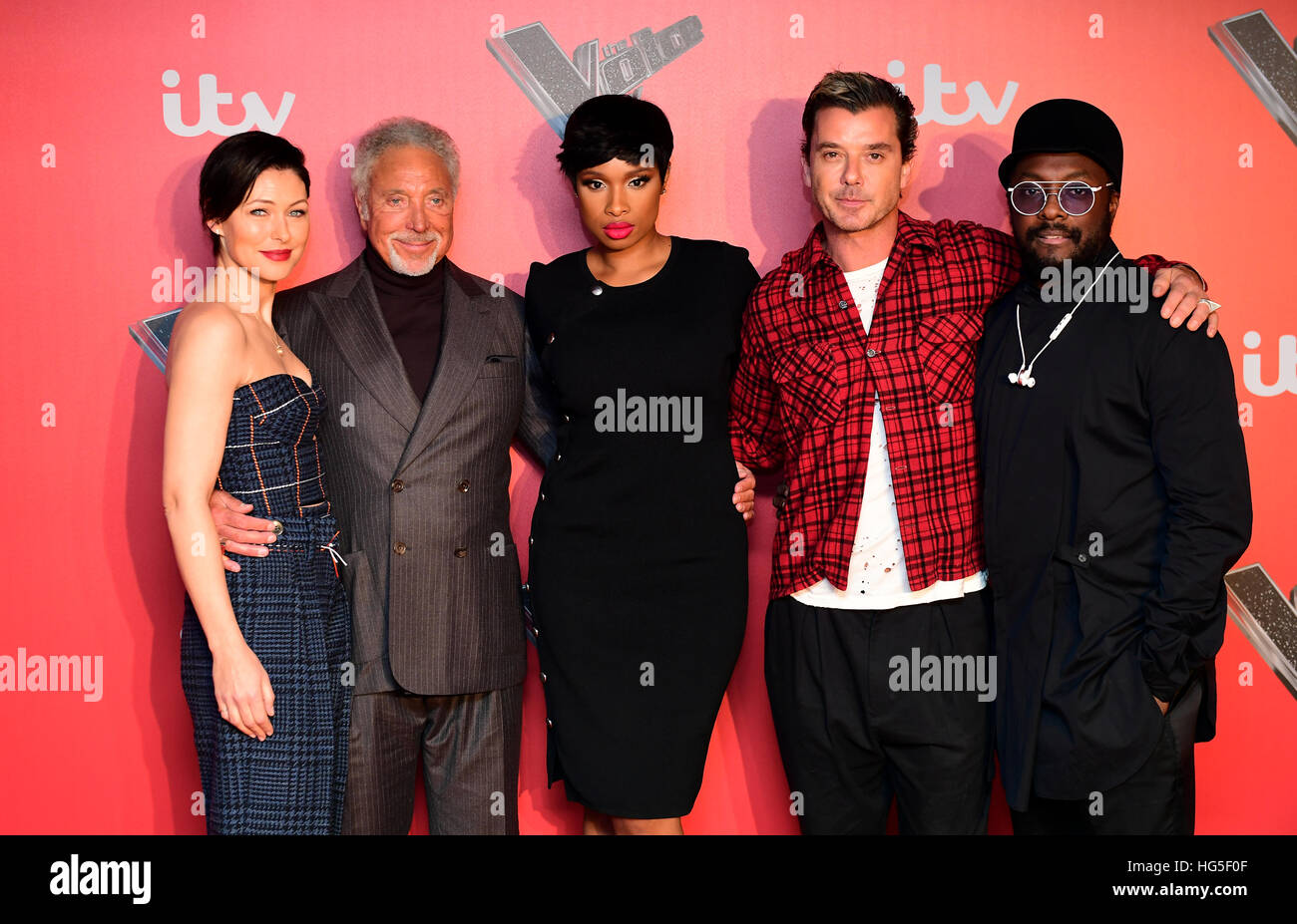 Presenter Emma Willis (left) and Coaches (leftright) Sir Tom Jones