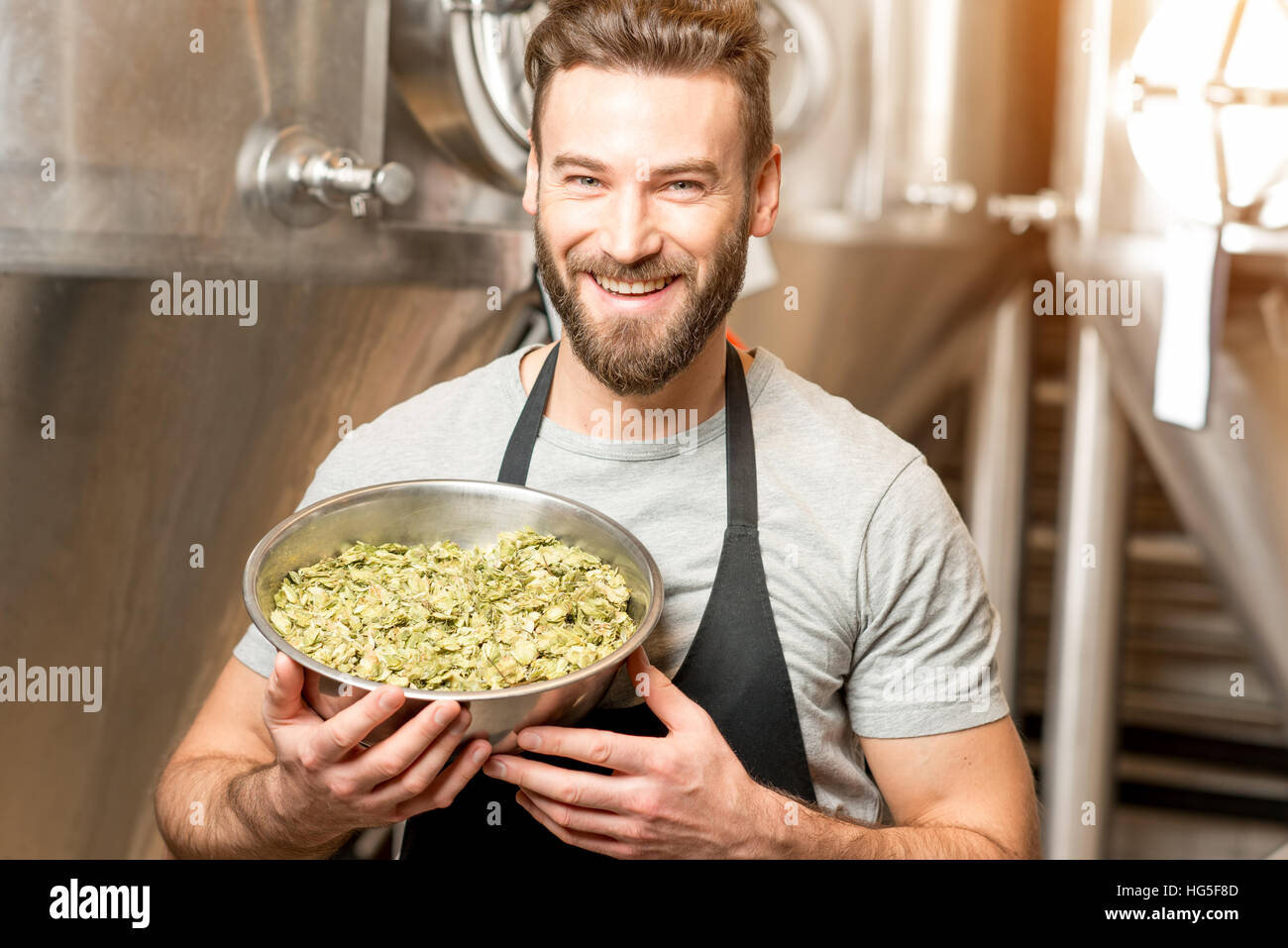 Brewer at the manufacturing Stock Photo