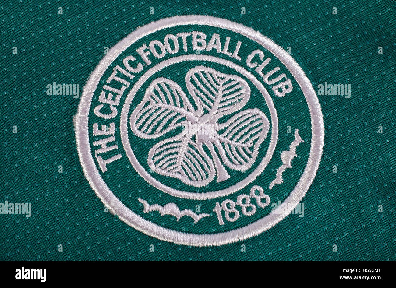 LONDON, UK - OCTOBER 15TH 2015: The club crest on a Celtic FC shirt, on 15th October 2015. Stock Photo