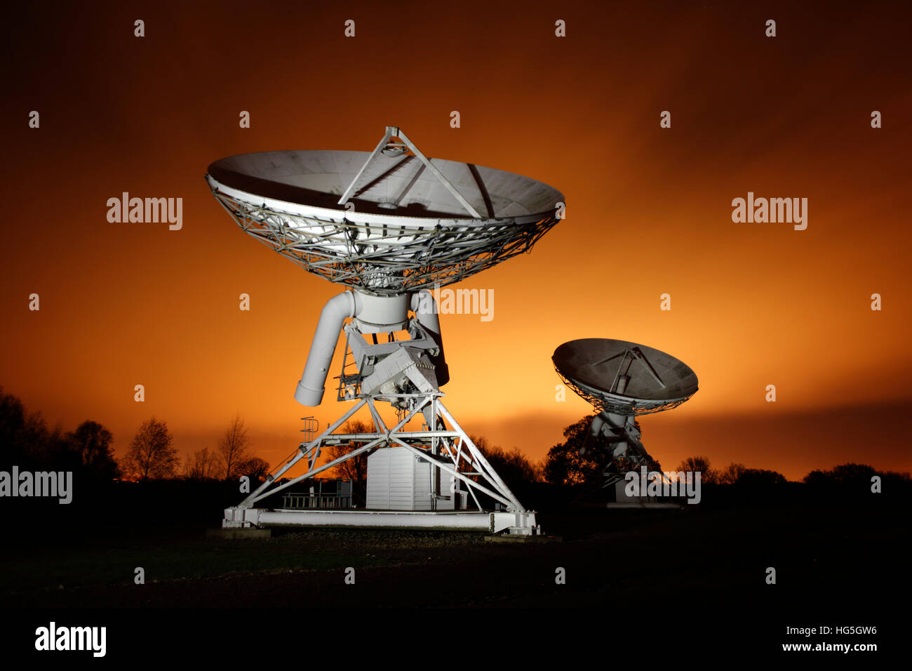 Arcminute Microkelvin Imager AMI cosmic microwave background CMB telescope Mullard Observatory Cambridge Stock Photo