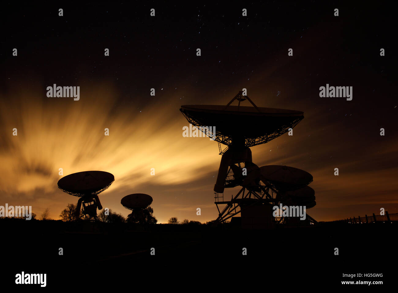 Arcminute Microkelvin Imager AMI cosmic microwave background CMB telescope Mullard Observatory Cambridge Stock Photo