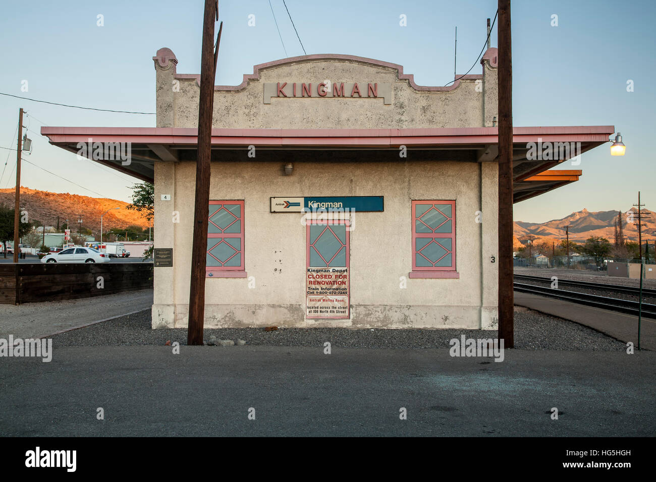 Train depot, Route 66, Kingman, Arizona USA Stock Photo Alamy