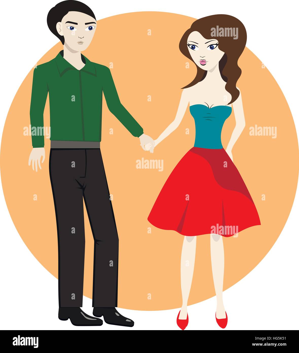 Couple in love, together holding hands, vector illustration Stock ...