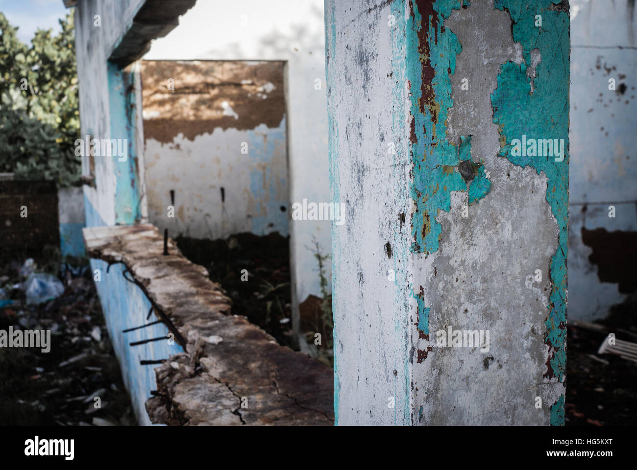 Details of ruins of an abandoned and worn out house. Stock Photo