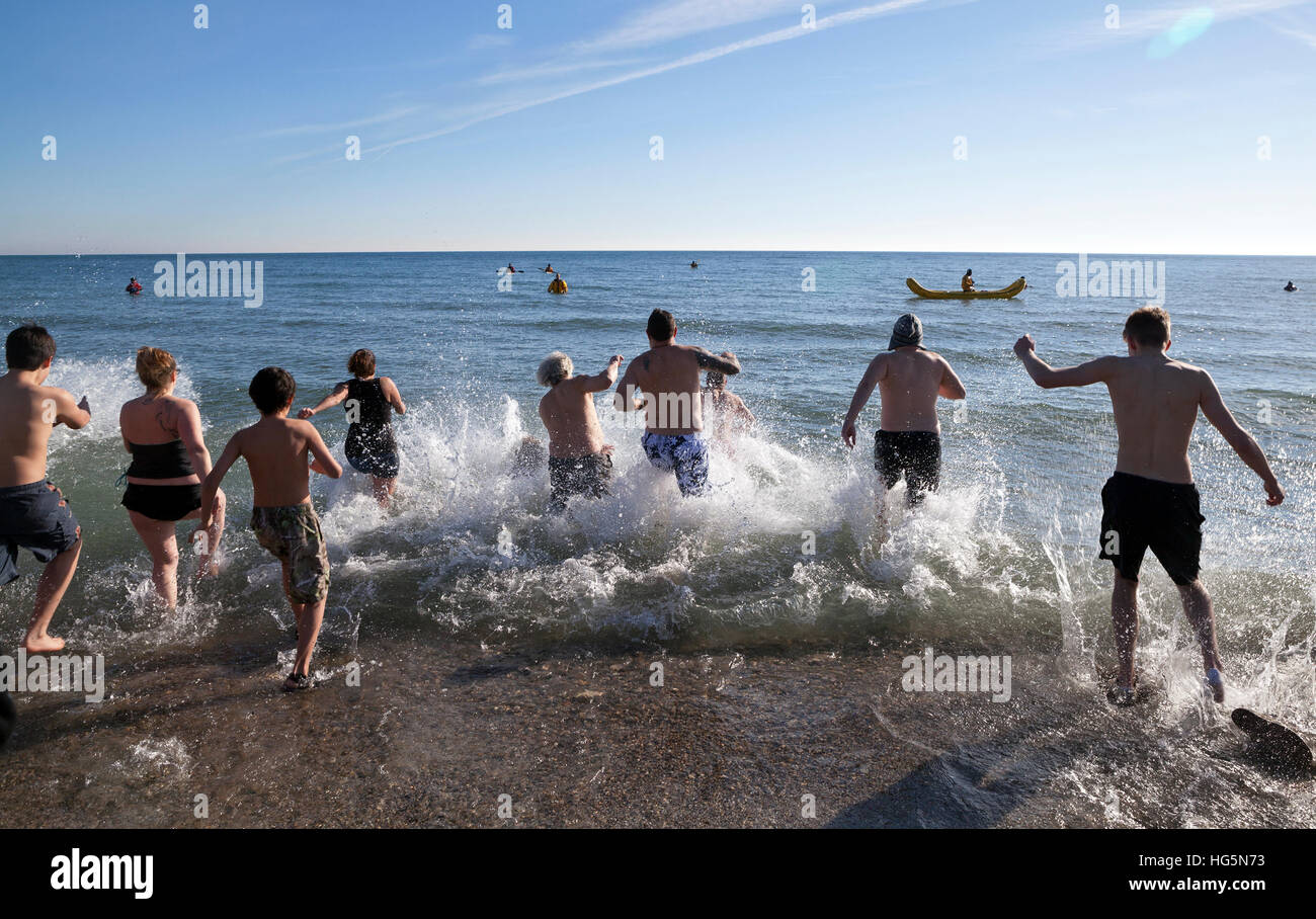 The annual Polar Bear Plunge into Lake Michigan takes place on New Year